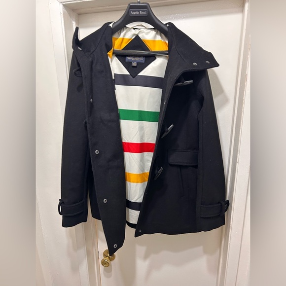 Pendleton Pea Coat Womens Large Black Wool Blend Hooded Rosyln Toggle Duffle - Picture 2 of 10